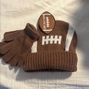 Brown Kids Football Beanie and Gloves Set